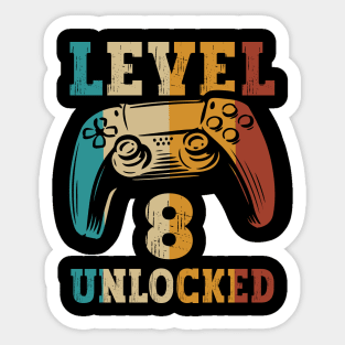 Level 8 Unlocked Video Gamer 8 Years Old 8th Birthday Level Unlocked Sticker